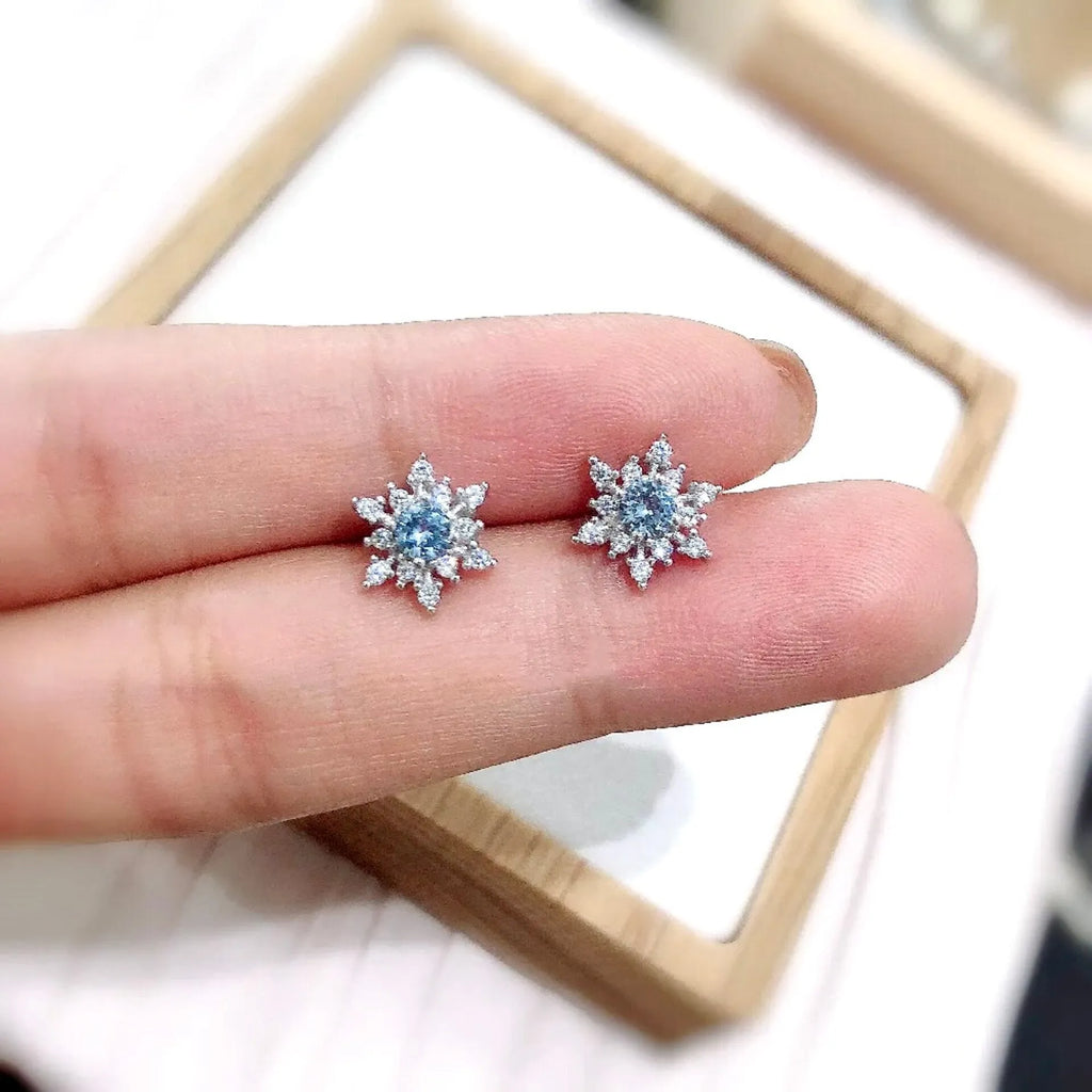 Wedding Jewelry -  Snowflake Blue Bridal Stud Earrings
