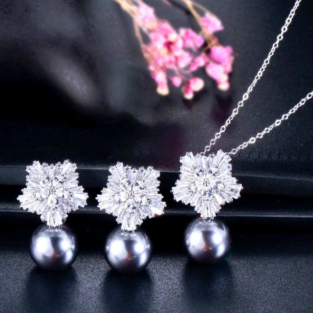 Wedding Pearl Jewelry - Winter Pearl Snowflake Bridal Jewelry Set