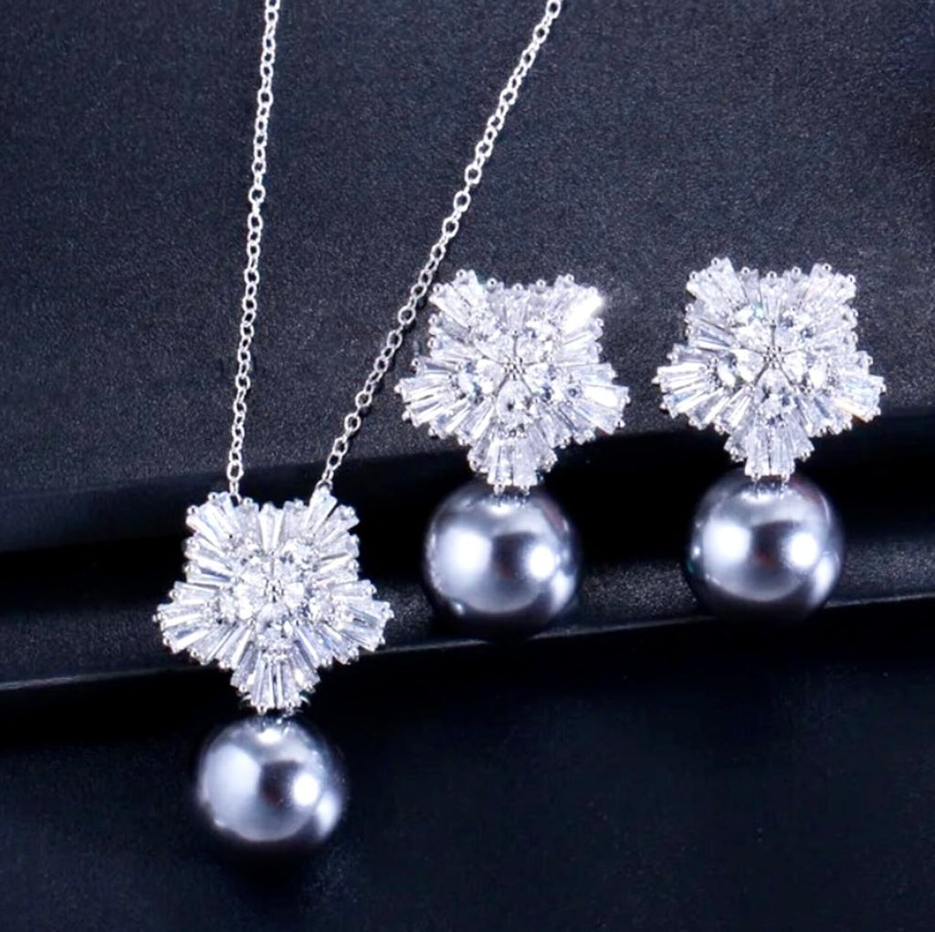 Wedding Pearl Jewelry - Winter Pearl Snowflake Bridal Jewelry Set