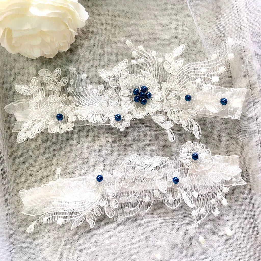 Wedding Accessories - Lace and Pearl Bridal Garter Set