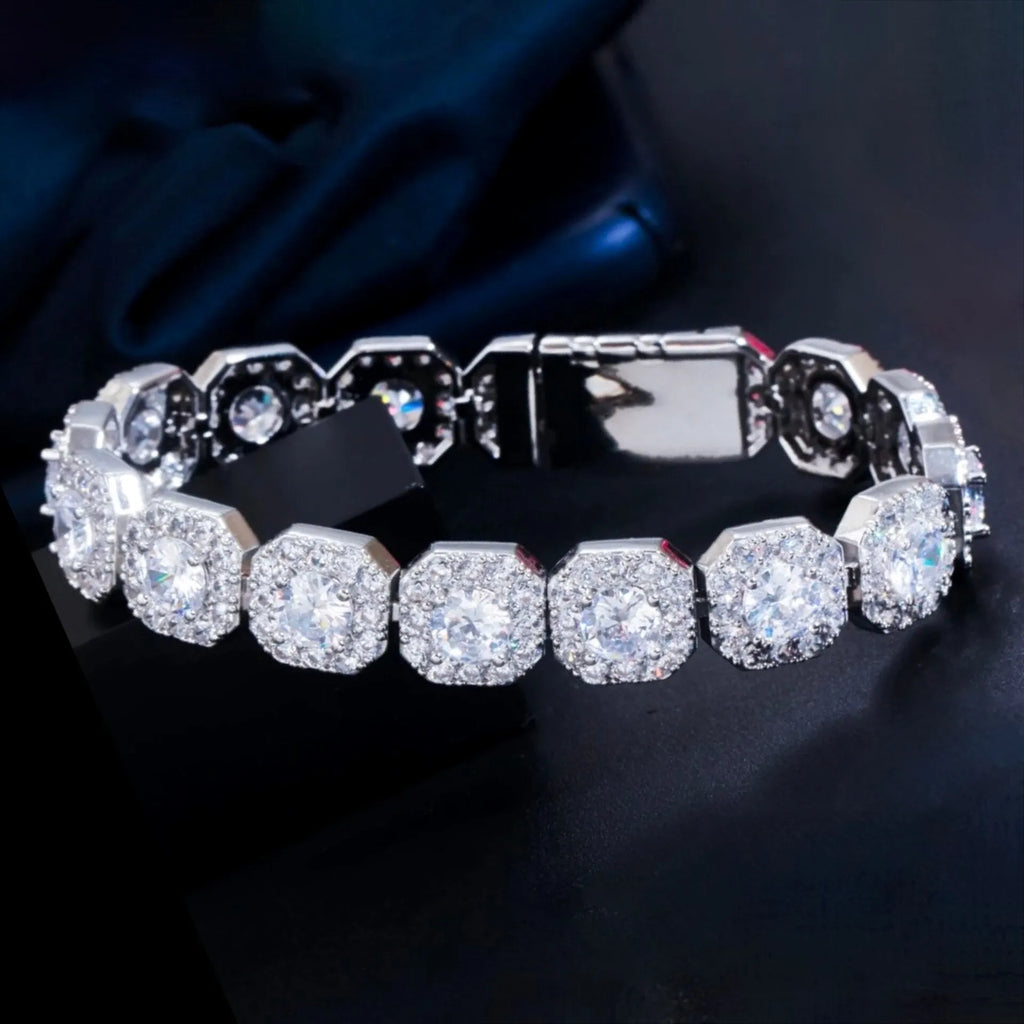 Wedding Jewelry - Square Cubic Zirconia Bridal Bracelet