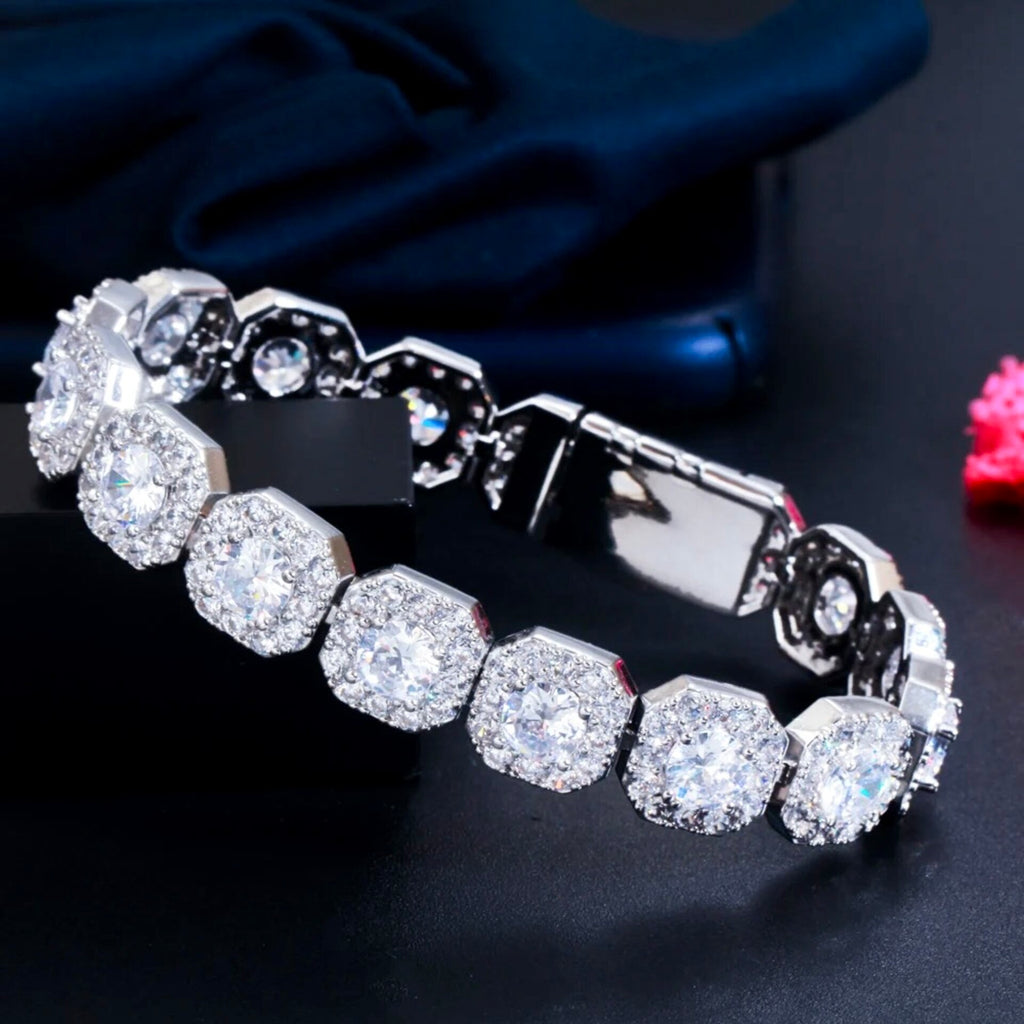 Wedding Jewelry - Square Cubic Zirconia Bridal Bracelet