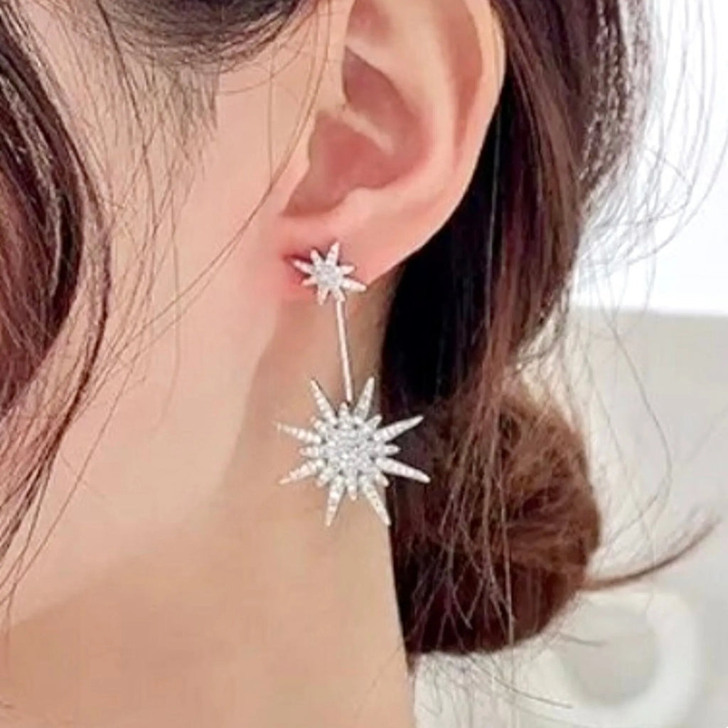 Wedding Jewelry - Star Cubic Zirconia Bridal Earring Jackets