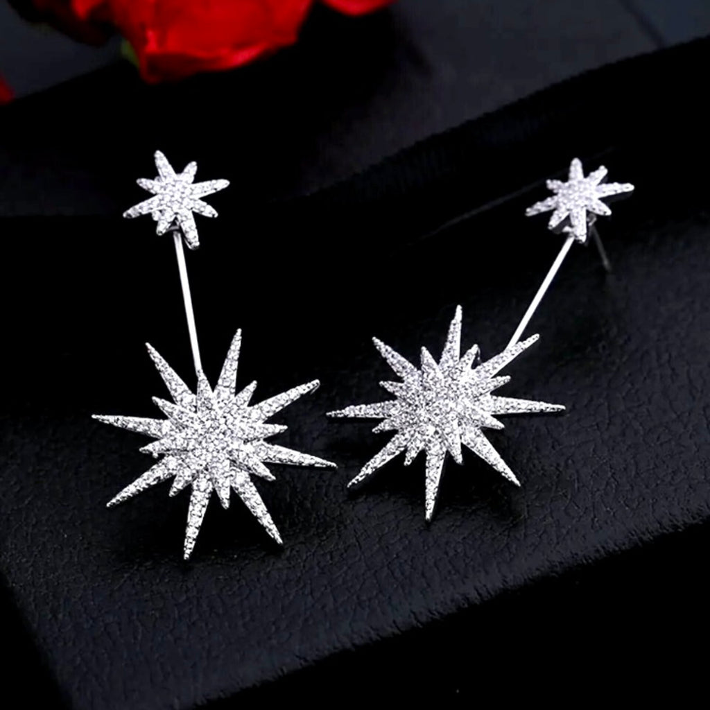 Wedding Jewelry - Star Cubic Zirconia Bridal Earring Jackets