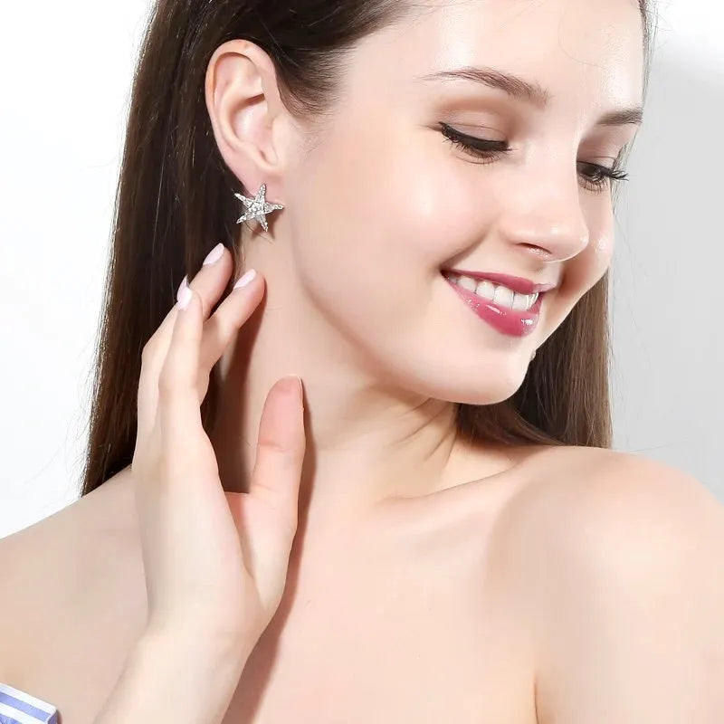 Wedding Jewelry - Cubic Zirconia Star Bridal Earrings - Available in Silver, Rose Gold and Yellow Gold