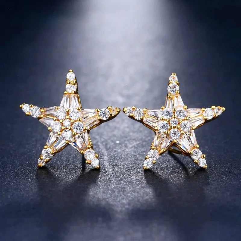 Wedding Jewelry - Cubic Zirconia Star Bridal Earrings - Available in Silver, Rose Gold and Yellow Gold