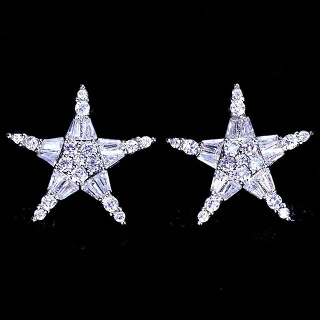 Wedding Jewelry - Cubic Zirconia Star Bridal Earrings - Available in Silver, Rose Gold and Yellow Gold