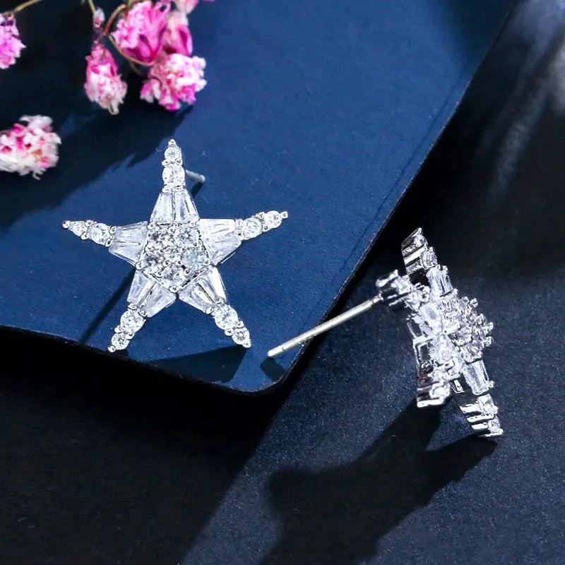Wedding Jewelry - Cubic Zirconia Star Bridal Earrings - Available in Silver, Rose Gold and Yellow Gold