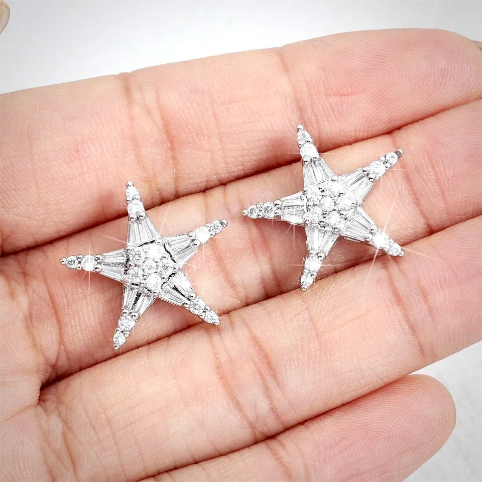 Wedding Jewelry - Cubic Zirconia Star Bridal Earrings - Available in Silver, Rose Gold and Yellow Gold