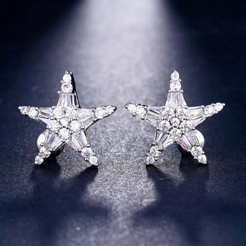 Wedding Jewelry - Cubic Zirconia Star Bridal Earrings - Available in Silver, Rose Gold and Yellow Gold