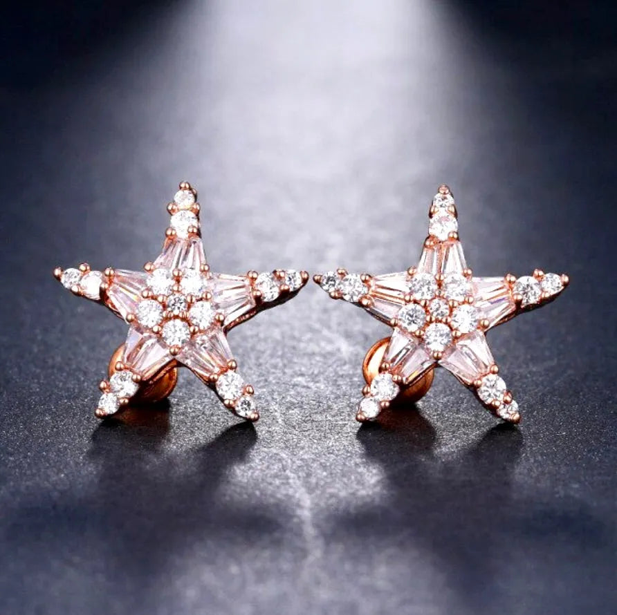 Wedding Jewelry - Cubic Zirconia Star Bridal Earrings - Available in Silver, Rose Gold and Yellow Gold