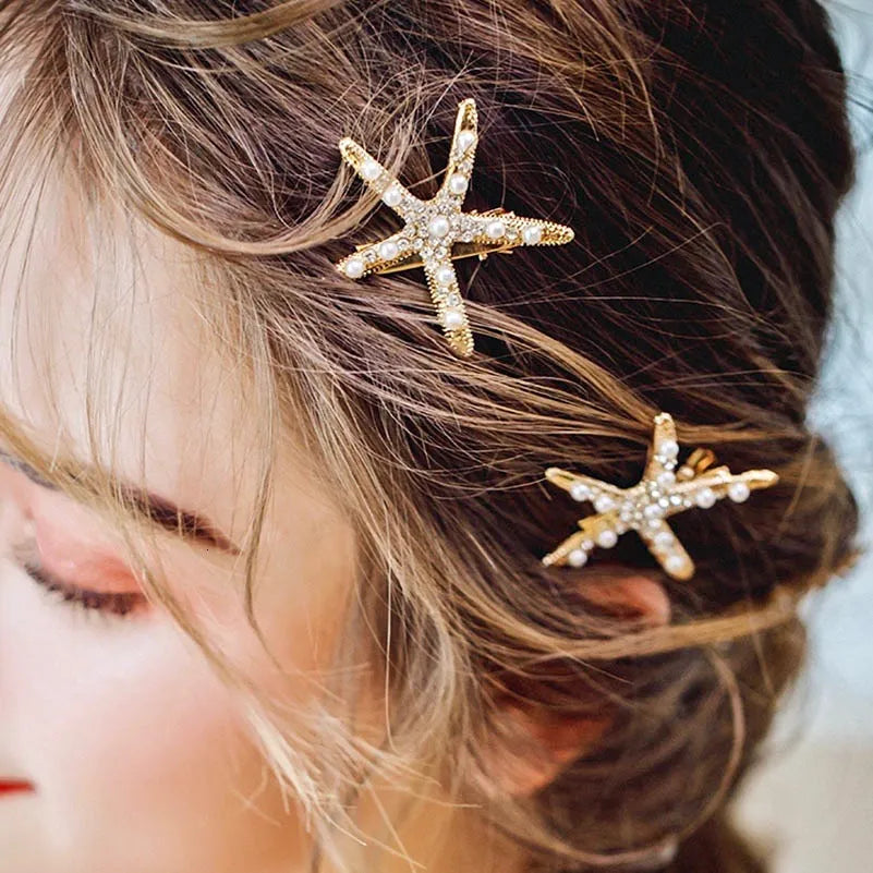Starfish Bridal Hair Clip (Gold and Silver) - Wedding Hair  display picture 2