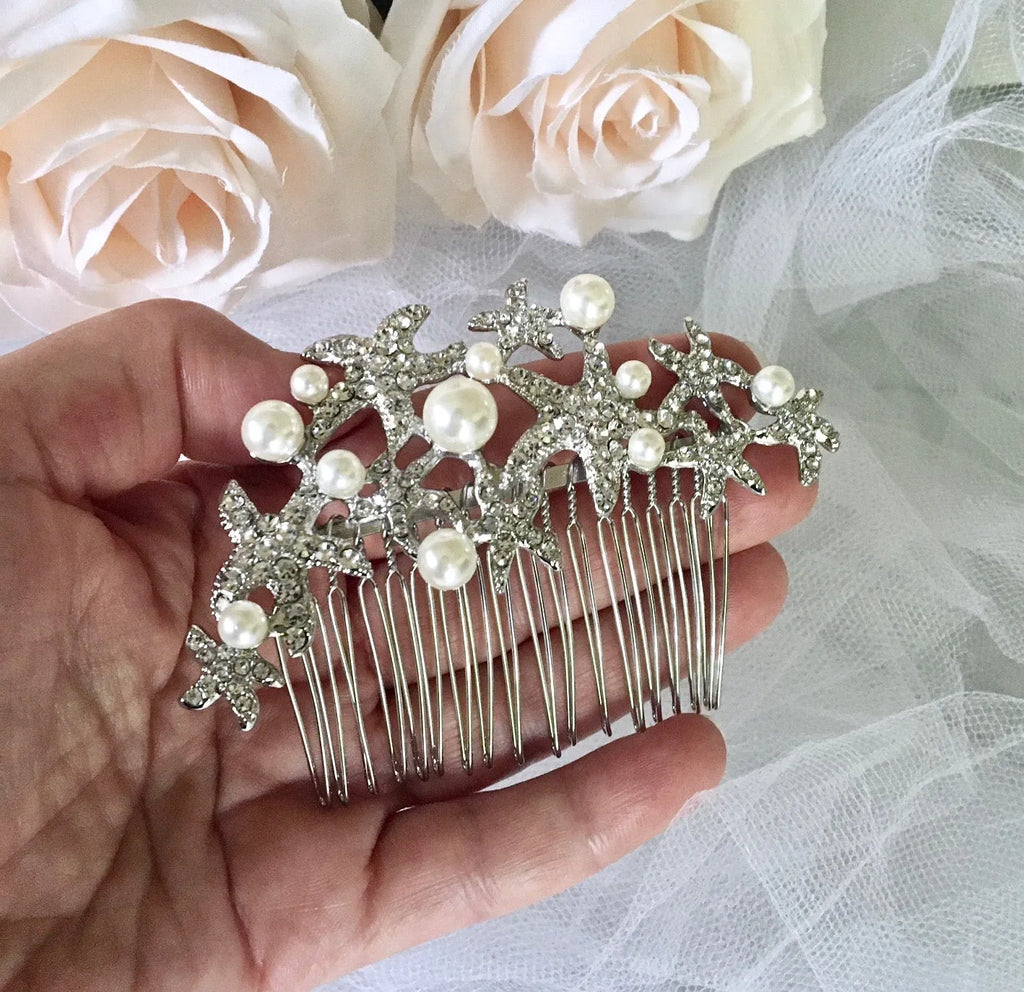 Wedding Hair Accessories - Pearl and Crystal Sea Star Bridal Hair Comb