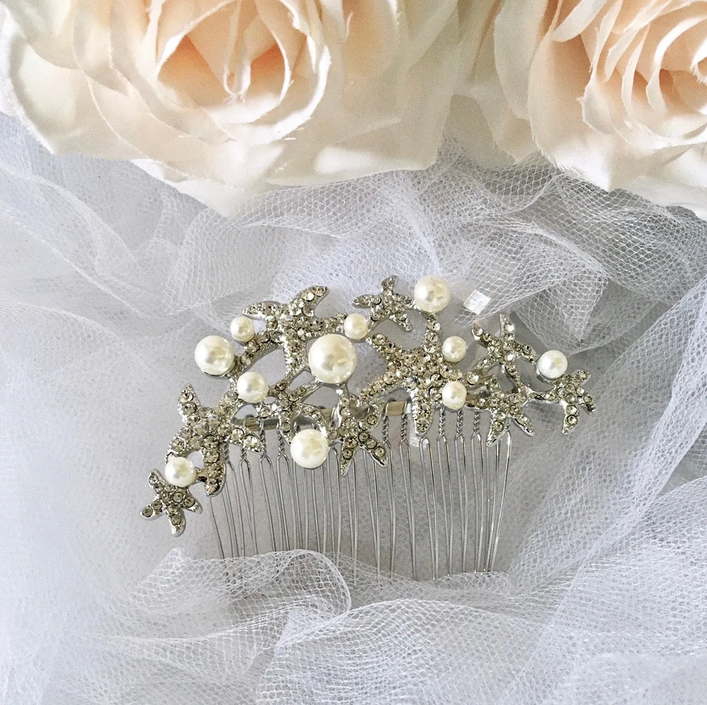 Wedding Hair Accessories - Pearl and Crystal Sea Star Bridal Hair Comb