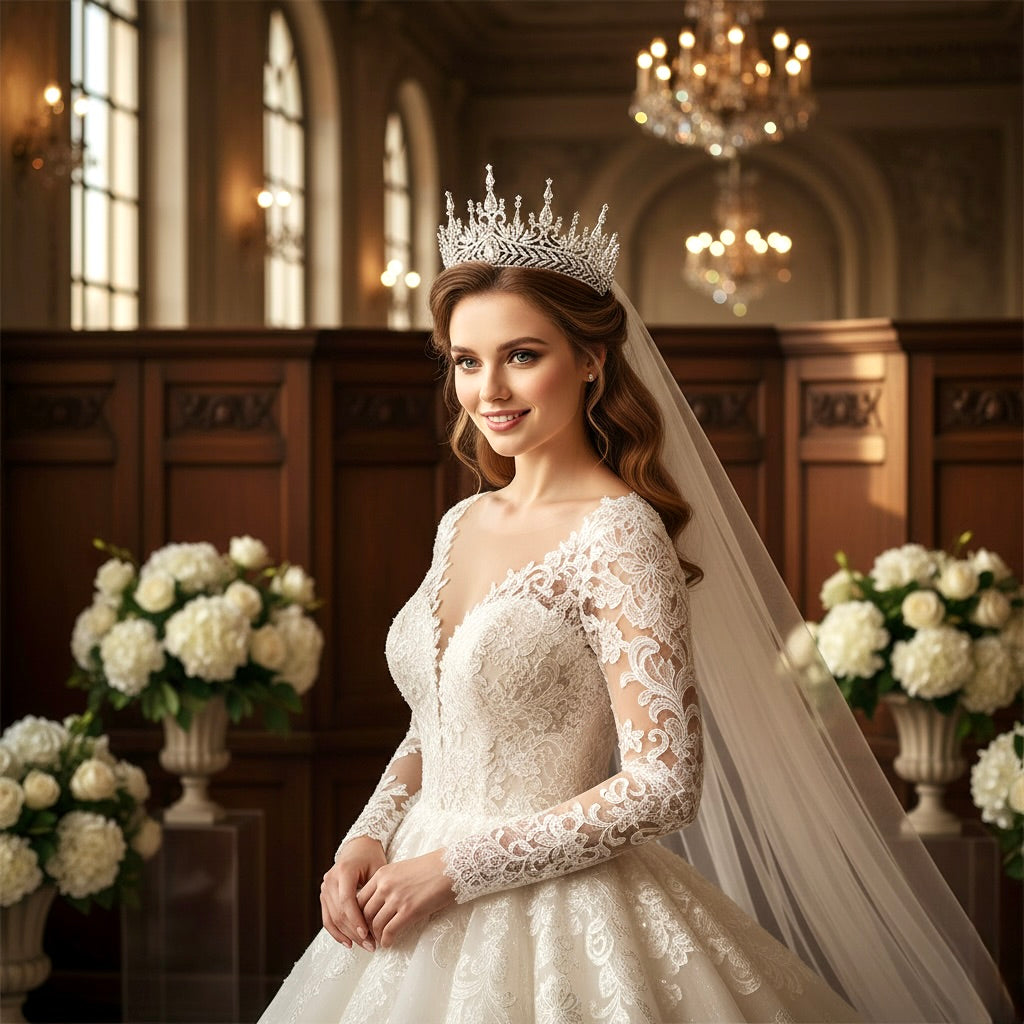 Wedding Hair Accessories - Cubic Zirconia Tall Bridal Tiara - Available in Silver and Gold