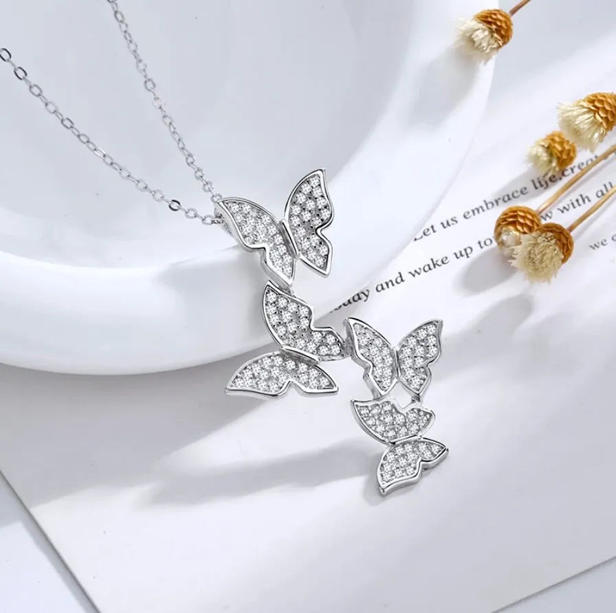 Wedding Jewelry - Sterling Silver Butterfly Bridal Necklace - Available in Silver and Rose Gold