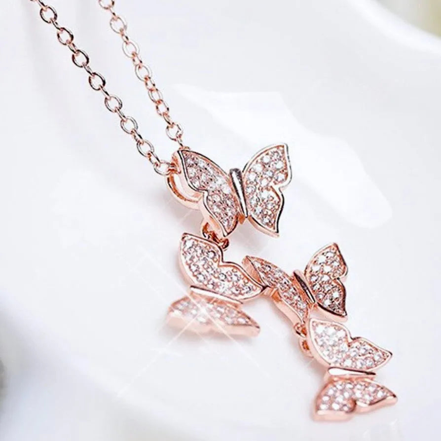 Wedding Jewelry - Sterling Silver Butterfly Bridal Necklace - Available in Silver and Rose Gold