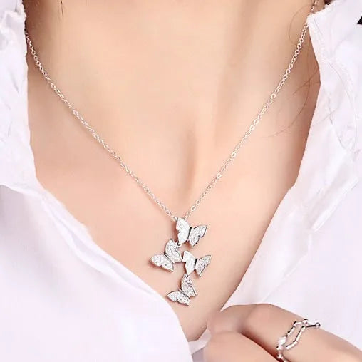 Wedding Jewelry - Sterling Silver Butterfly Bridal Necklace - Available in Silver and Rose Gold
