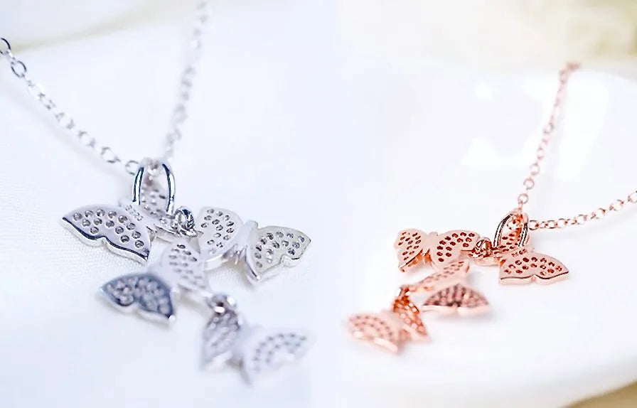 Wedding Jewelry - Sterling Silver Butterfly Bridal Necklace - Available in Silver and Rose Gold