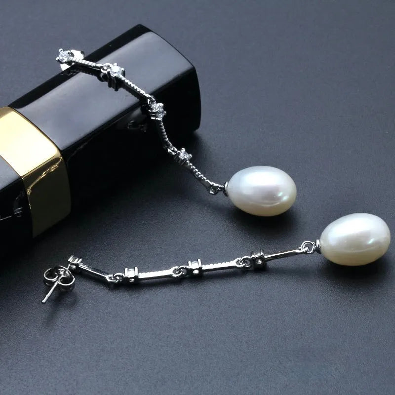 Pearl Wedding Jewelry - Pearl and Cubic Zirconia Bridal Earrings - Available in Silver and Yellow Gold