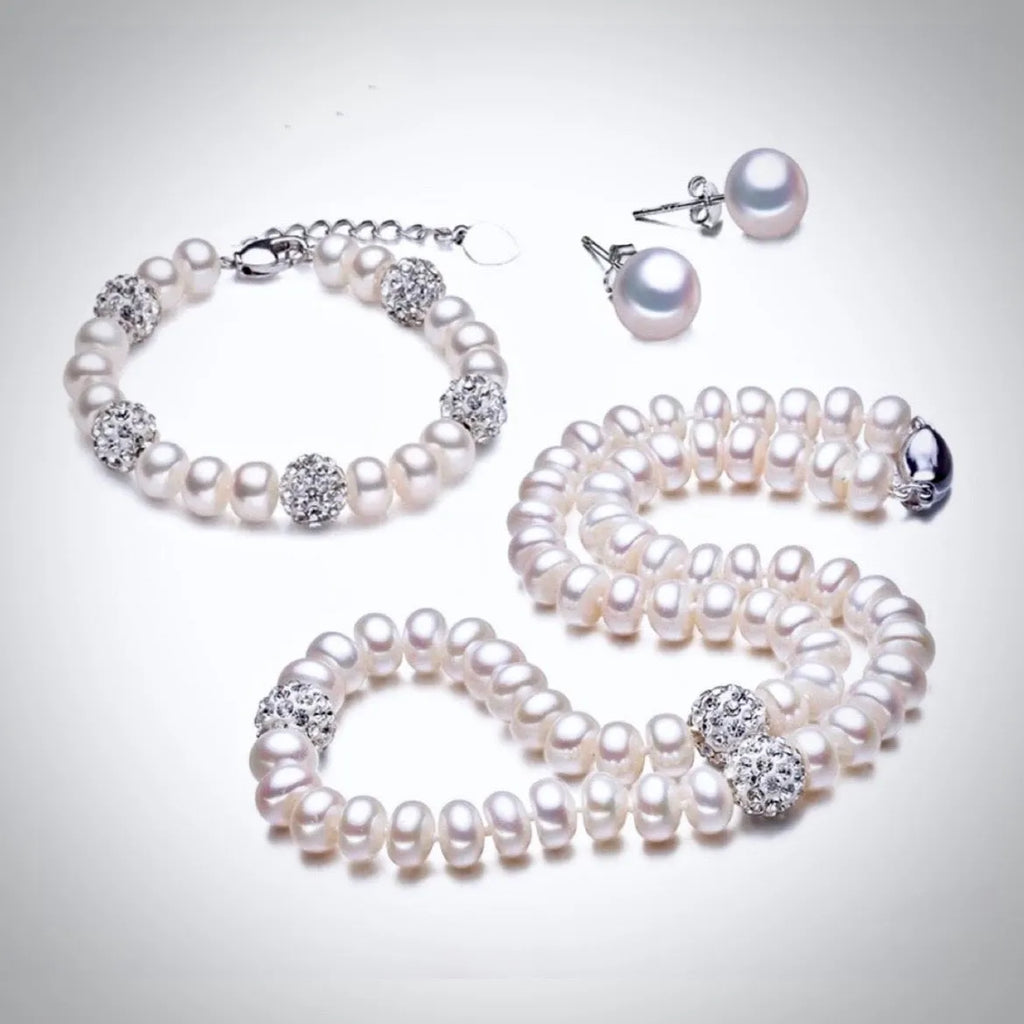 Wedding Pearl Jewelry - Natural Pearl and Sterling Silver 3-Piece Bridal Jewelry Set