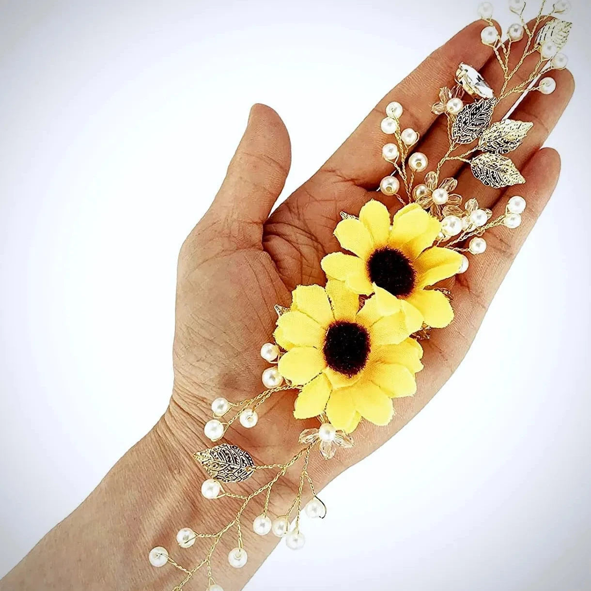 OIIKI Sunflower Bridal Kit, Wedding Sunflower Headband Bridal Sunflower Necklace Sunflower Wedding Headband: Light Blue Baby main image 2