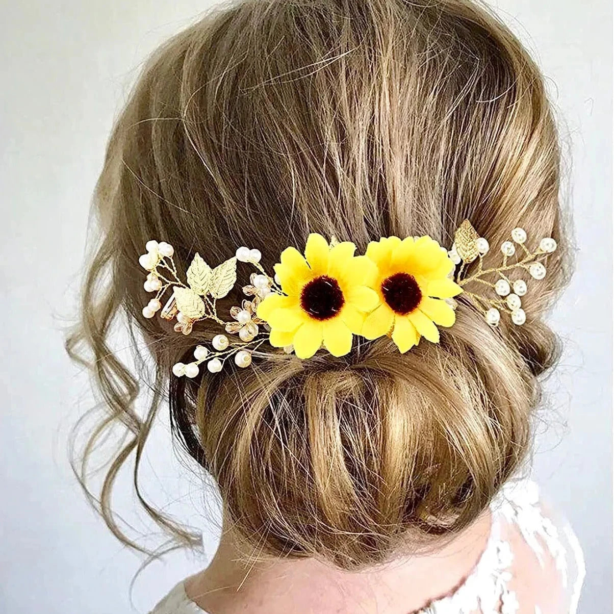 OIIKI Sunflower Bridal Kit, Wedding Sunflower Headband Bridal Sunflower Necklace Sunflower Wedding Headband: Light Blue Baby main image 4
