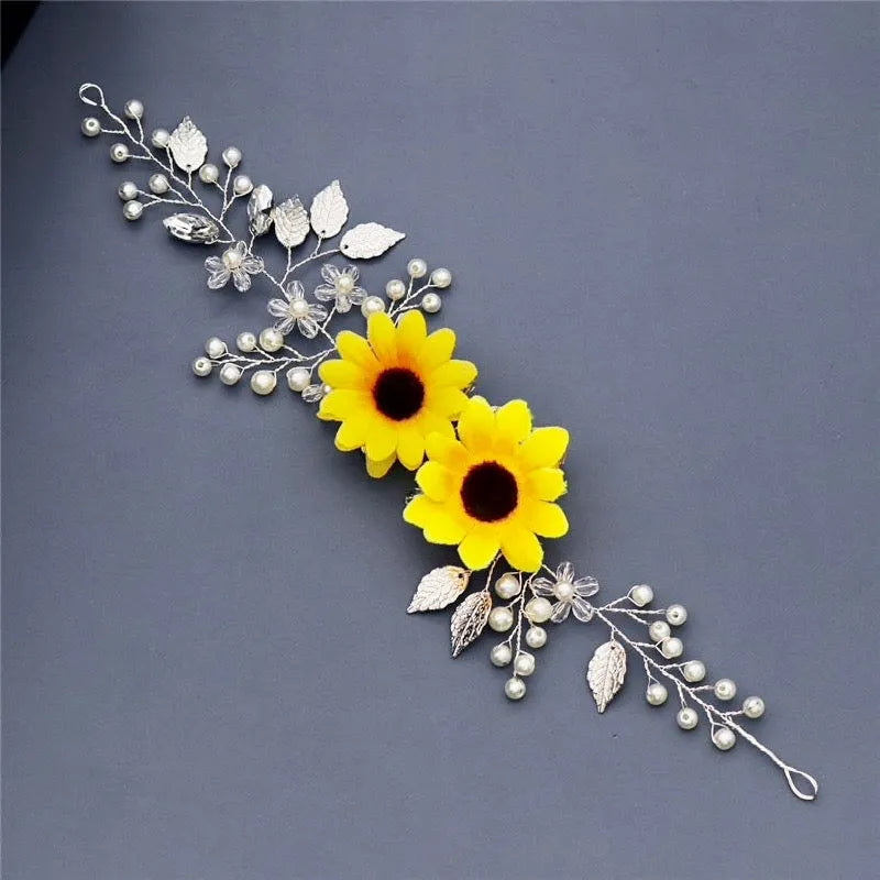Wedding Hair Accessories - Sunflower Bridal Headband / Vine - Available in Gold and Silver