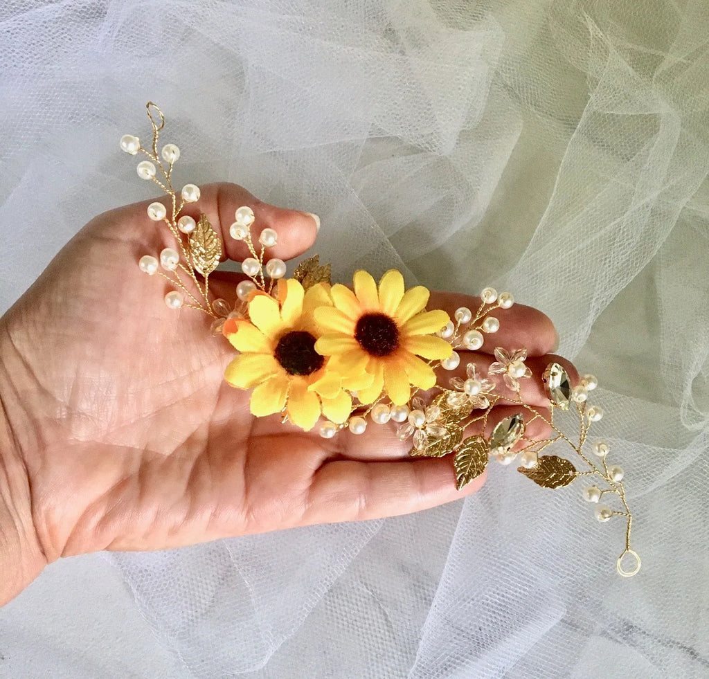 Wedding Hair Accessories - Sunflower Bridal Headband / Vine - Available in Gold and Silver