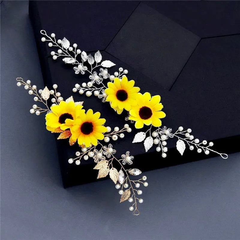 Sunflower Gold Updo Wedding Bridal Hair Pins Kit Sunflower Hair Clip Sunflower Hair Accessories Bridal Hair  main image 4