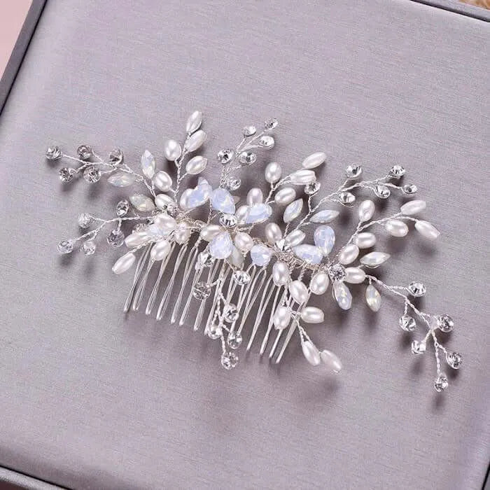 Wedding Hair Accessories -  Swarovski Opal and Pearl Bridal Hair Comb