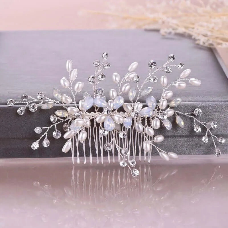 Wedding Hair Accessories -  Swarovski Opal and Pearl Bridal Hair Comb