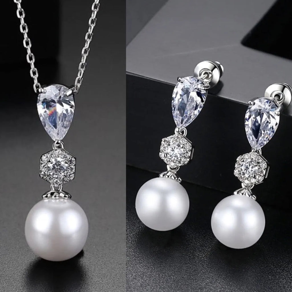 "Marissa" - Pearl and Cubic Zirconia Jewelry Set