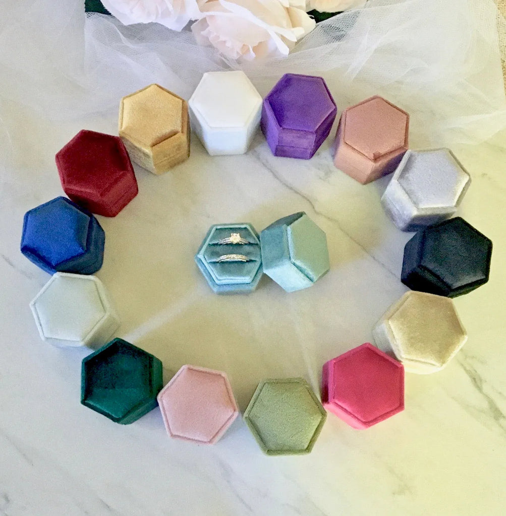 Wedding Accessories - Velvet Heirloom Hexagon Ring Box - More Colors Available