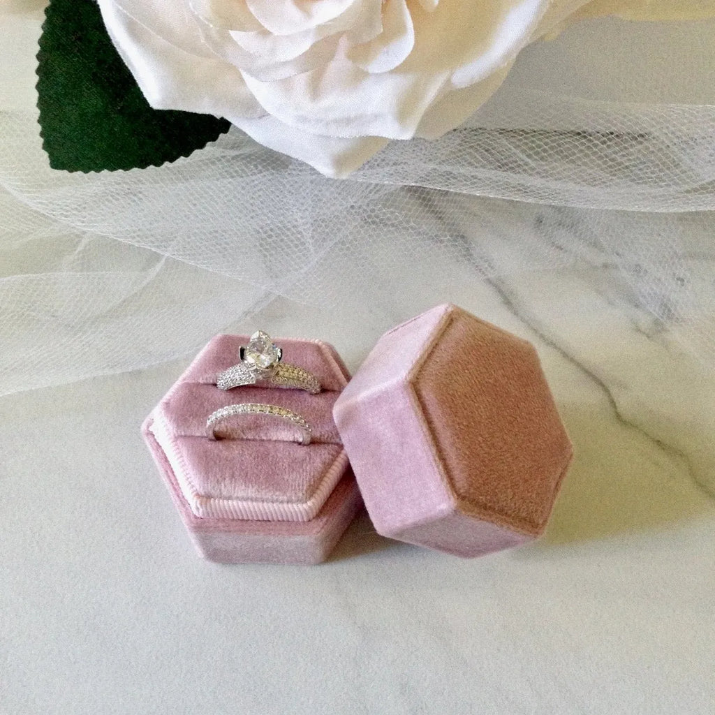 Wedding Accessories - Velvet Heirloom Hexagon Ring Box - More Colors Available