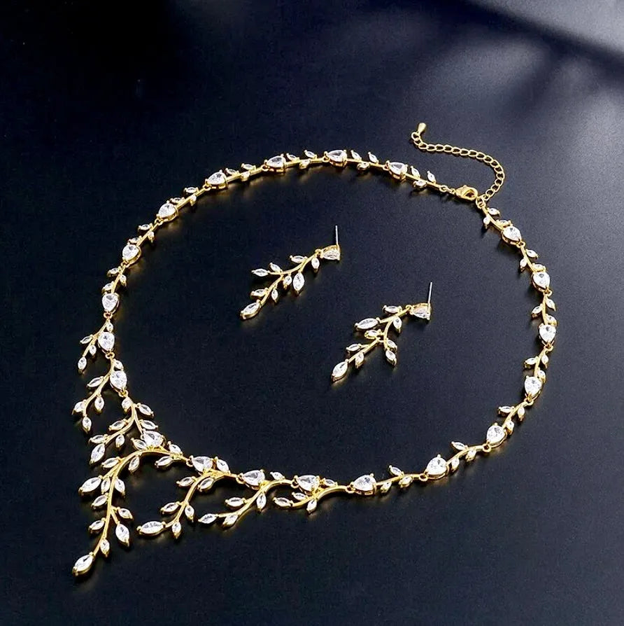 Wedding Jewelry - Cubic Zirconia Vine Bridal Jewelry Set - Available in Silver, Rose Gold and Yellow Gold
