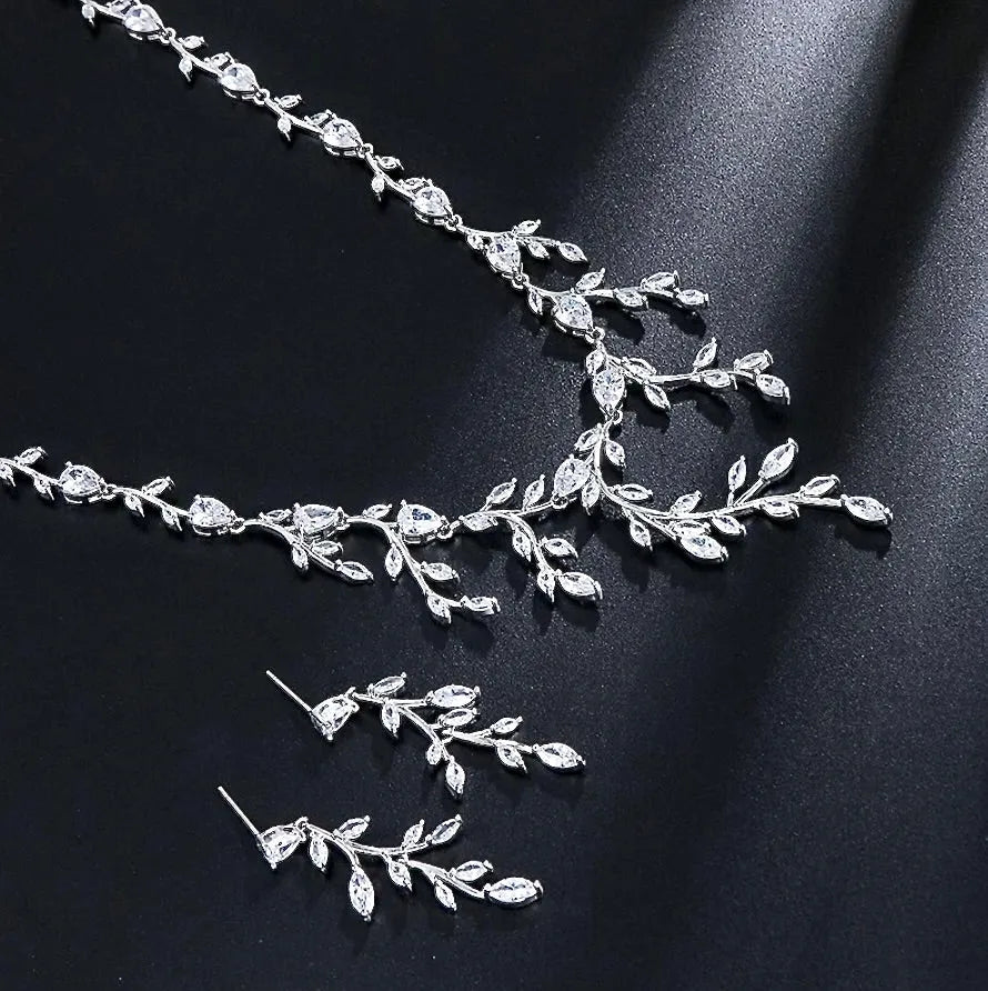 Wedding Jewelry - Cubic Zirconia Vine Bridal Jewelry Set - Available in Silver, Rose Gold and Yellow Gold