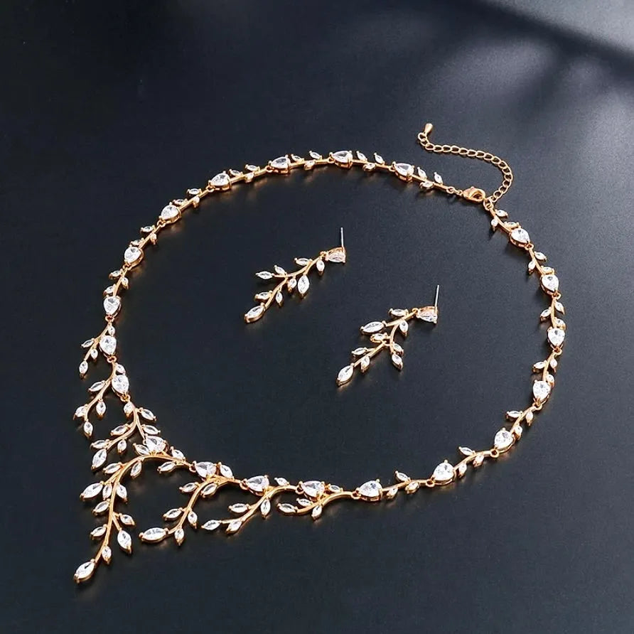 Wedding Jewelry - Cubic Zirconia Vine Bridal Jewelry Set - Available in Silver, Rose Gold and Yellow Gold