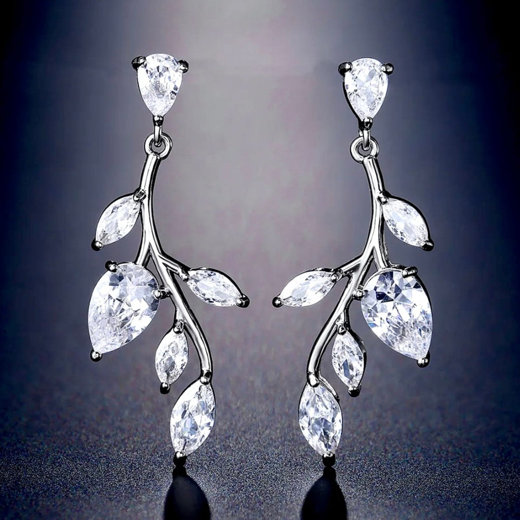 Wedding Jewelry - Cubic Zirconia Vine Bridal Earrings - Available in Gold and Silver