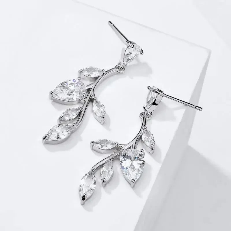 Wedding Jewelry - Cubic Zirconia Vine Bridal Earrings - Available in Gold and Silver