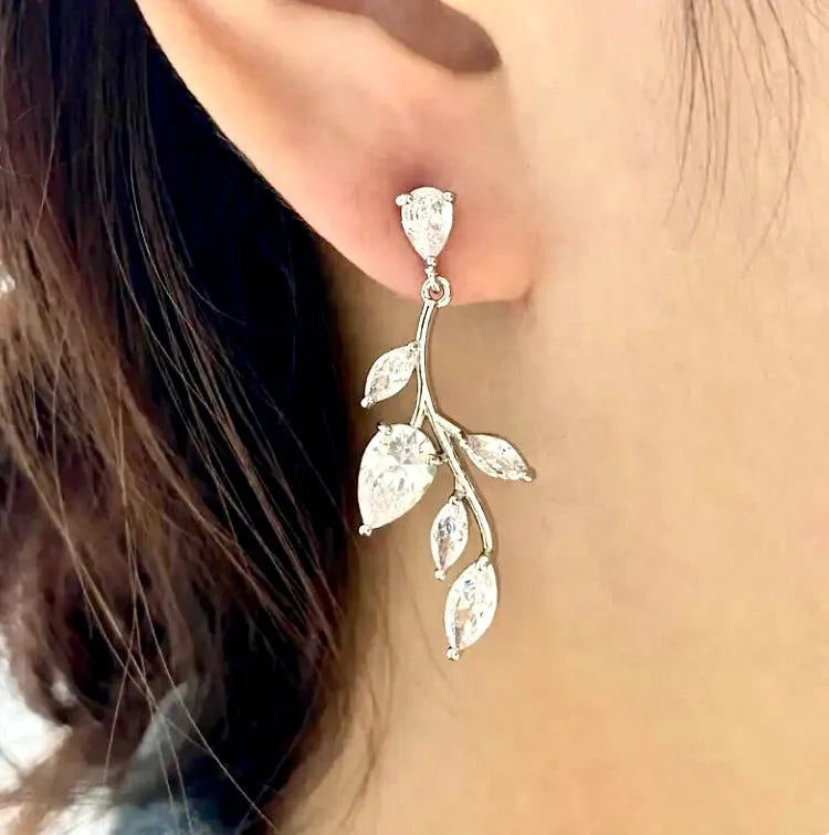 Wedding Jewelry - Cubic Zirconia Vine Bridal Earrings - Available in Gold and Silver