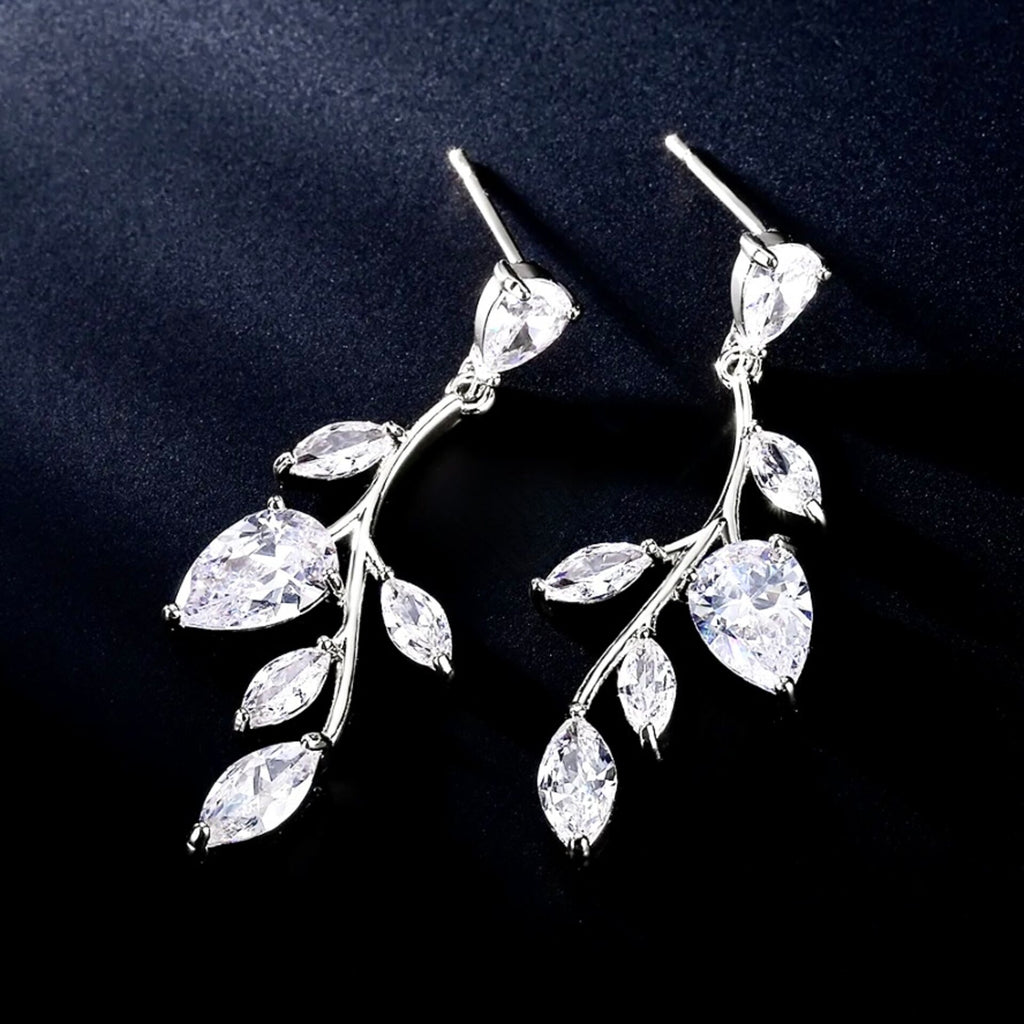 Wedding Jewelry - Cubic Zirconia Vine Bridal Earrings - Available in Gold and Silver