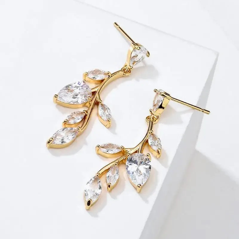 Wedding Jewelry - Cubic Zirconia Vine Bridal Earrings - Available in Gold and Silver