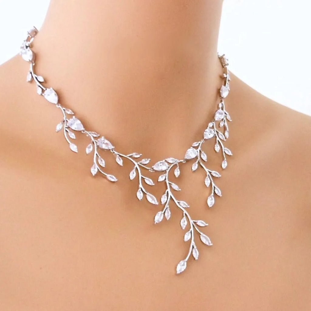 Wedding Jewelry - Cubic Zirconia Vine Bridal Jewelry Set - Available in Silver, Rose Gold and Yellow Gold