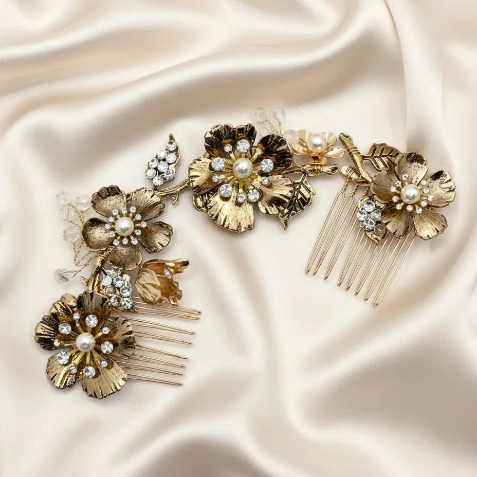 Wedding Pearl Jewelry - Vintage Gold Bridal Hair Comb / Vine