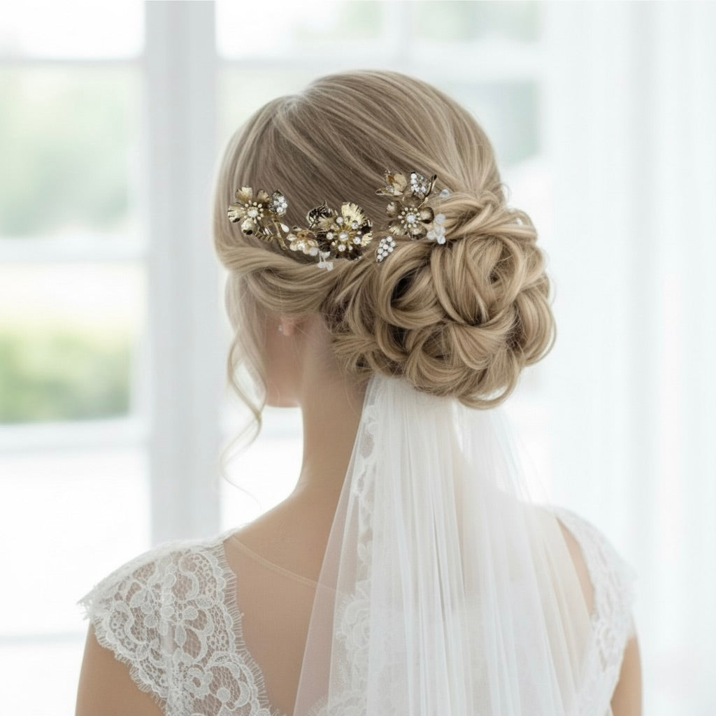 Wedding Pearl Jewelry - Vintage Gold Bridal Hair Comb / Vine
