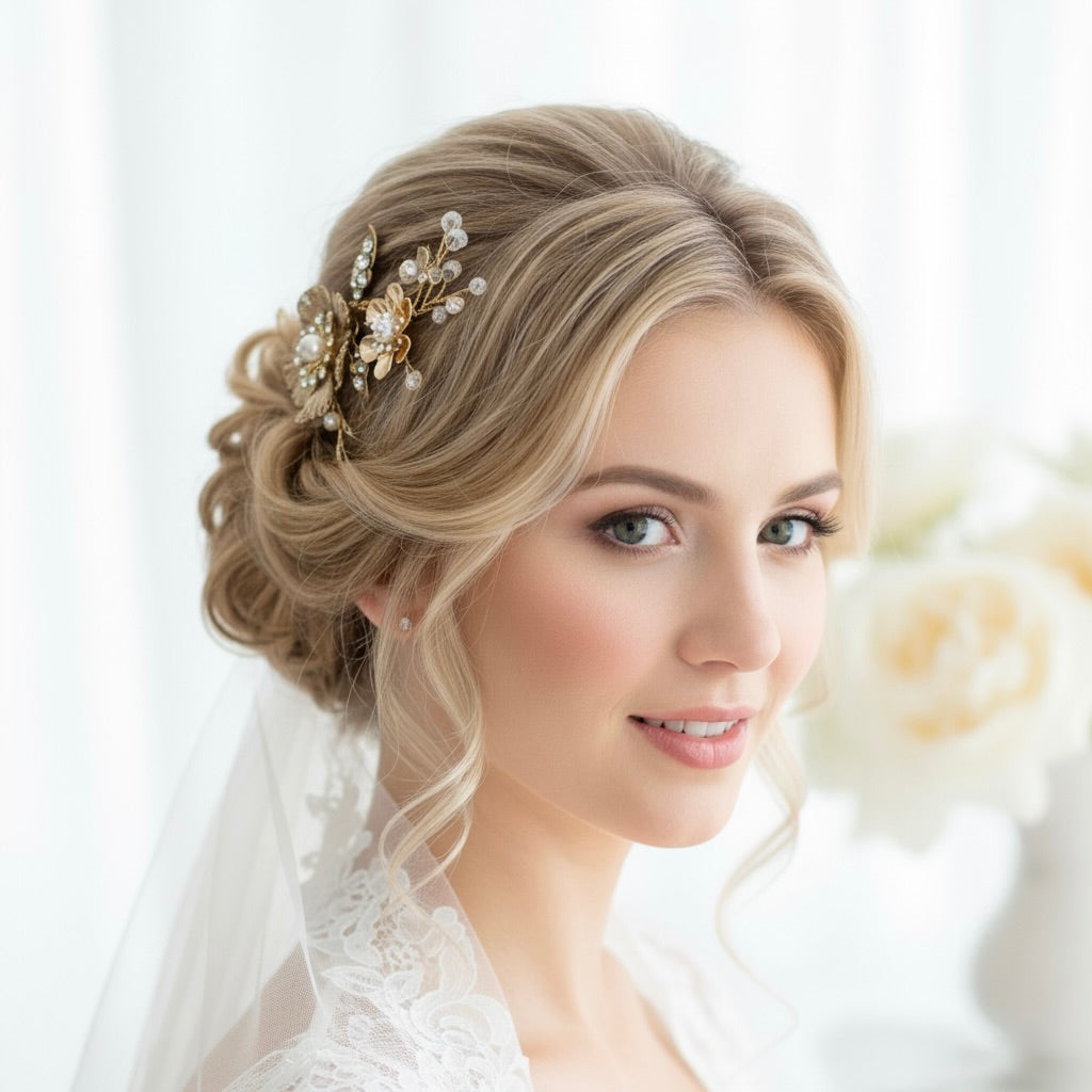 Wedding Pearl Jewelry - Vintage Gold Bridal Hair Comb / Vine