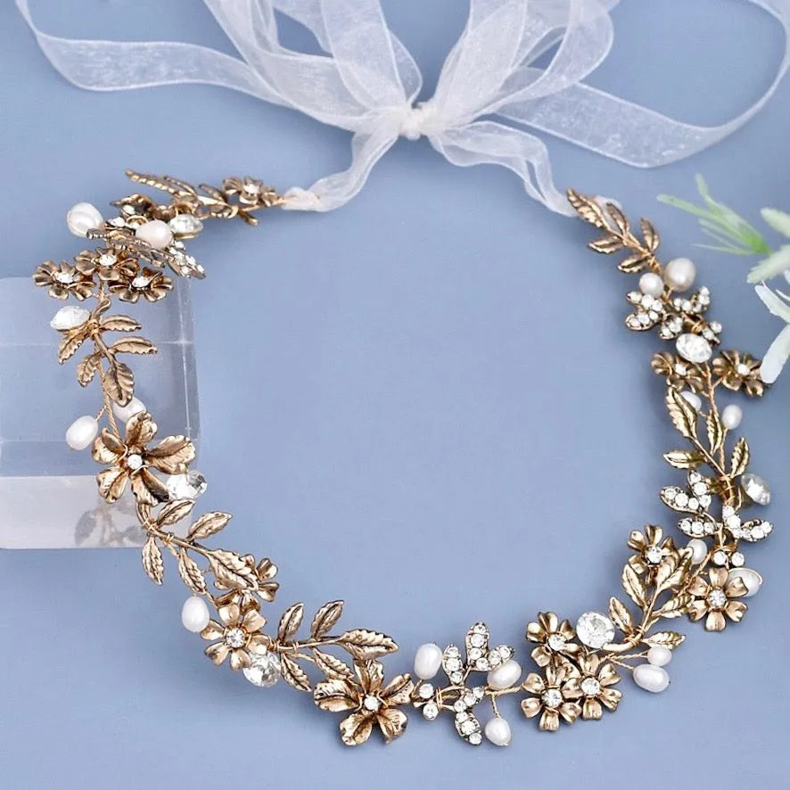 Vintage Gold Bridal Headband | Elegant Wedding Hair  display picture 3