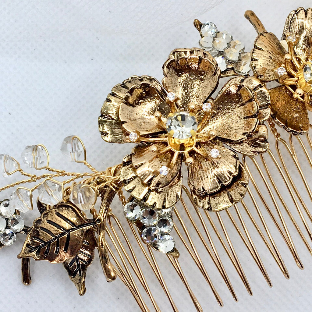 Wedding Pearl Jewelry - Vintage Gold Bridal Hair Comb