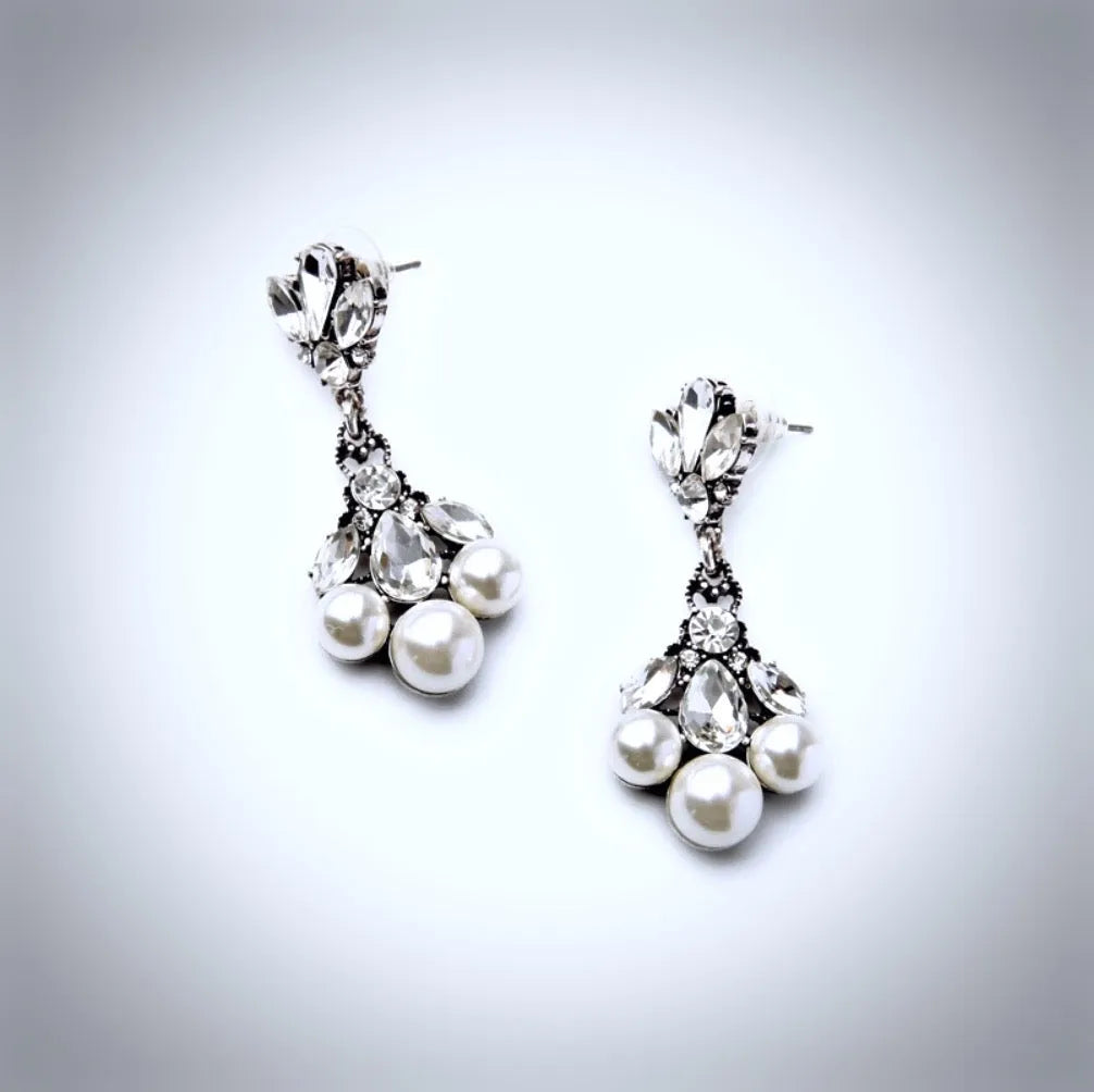 Wedding Jewelry - Vintage Pearl and Rhinestone Bridal Earrings